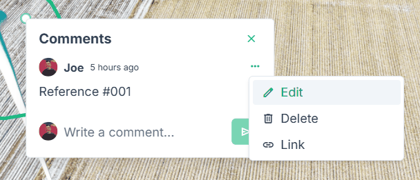 The menu next to a comment, with Edit, Delete and Link options