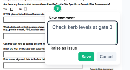 A comment thread with the Raise as issue control