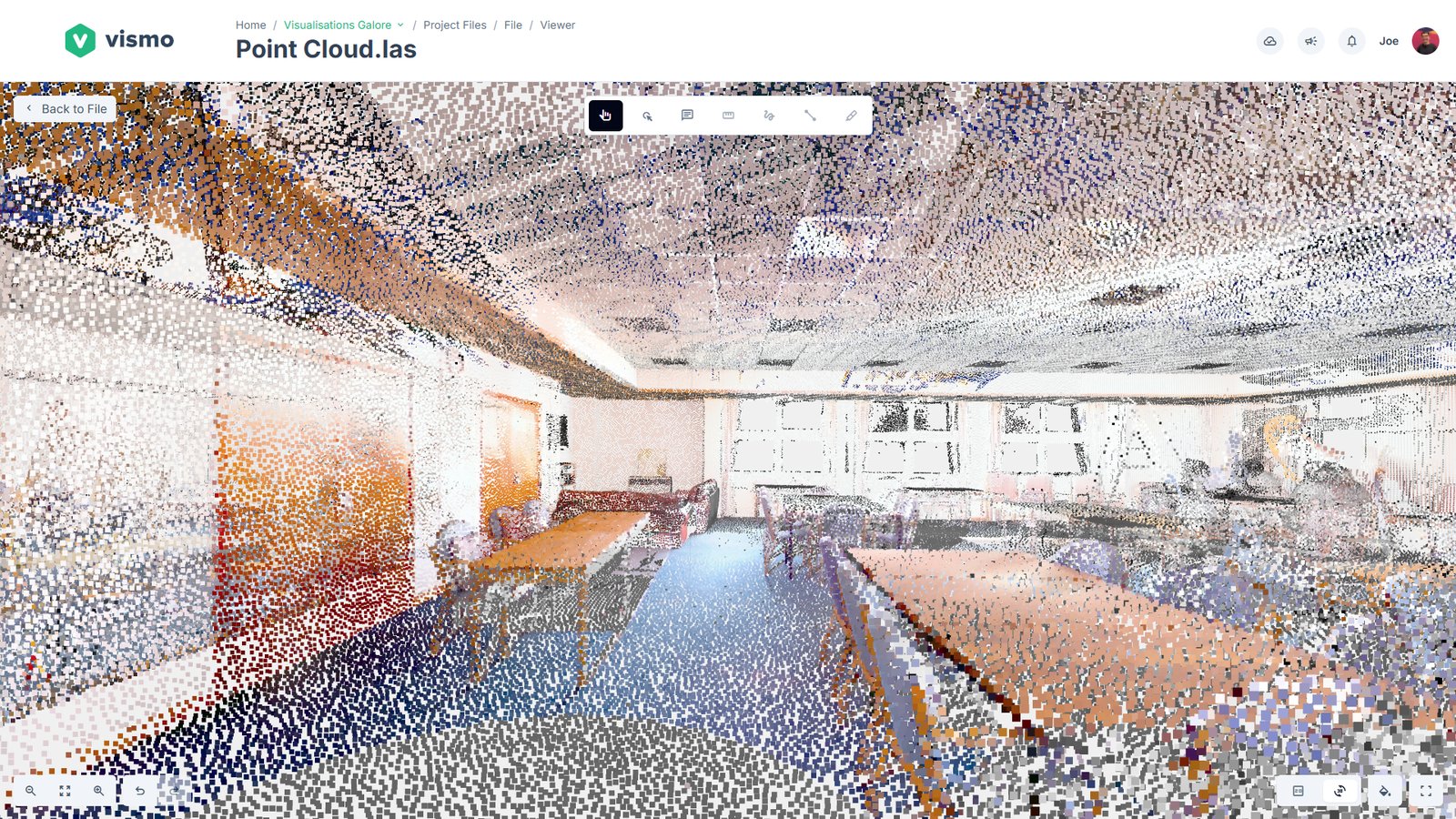 A point cloud of an interior room open in the Vismo viewer